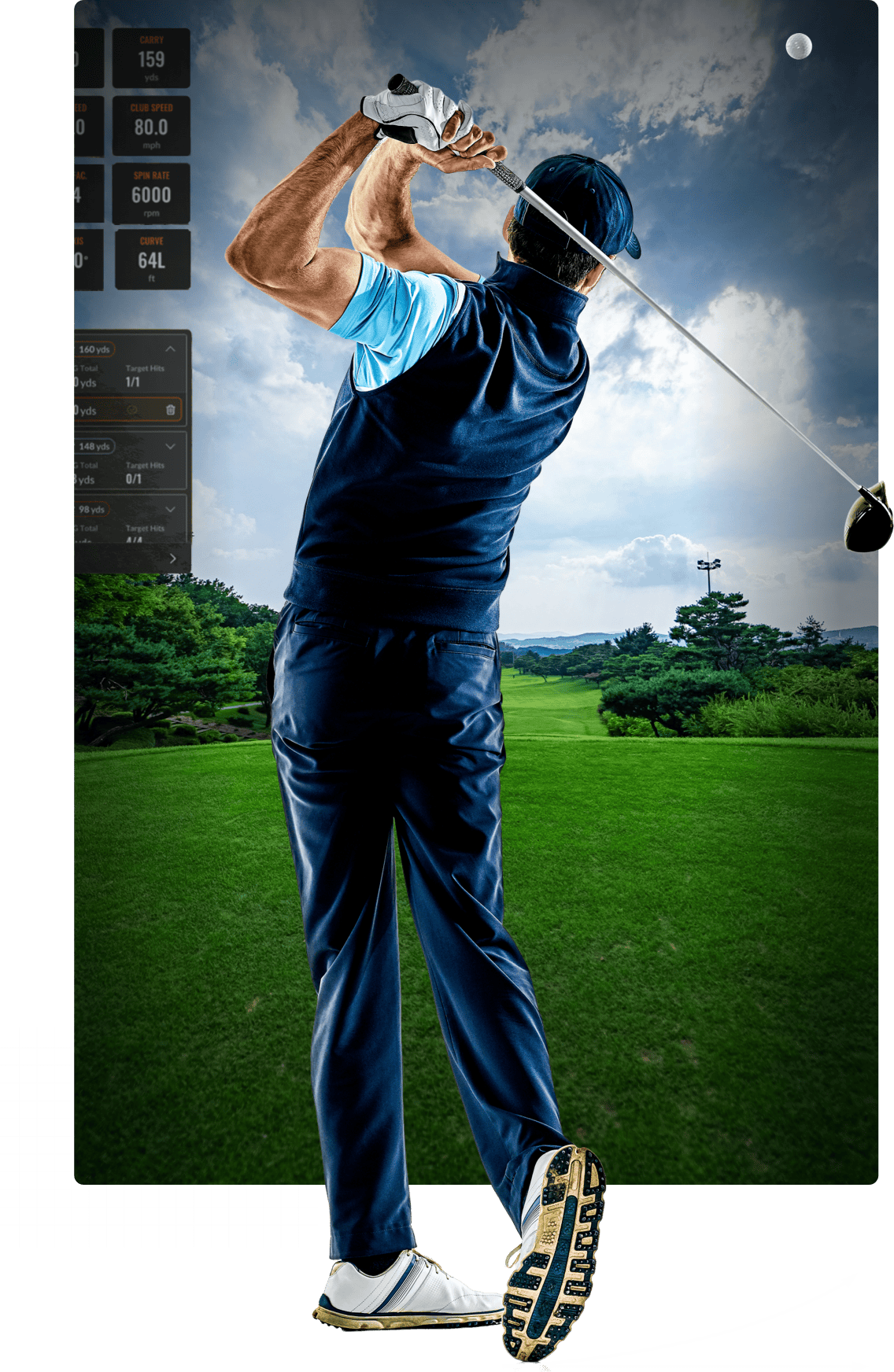 hero Golfer practicing swing on golf simulator